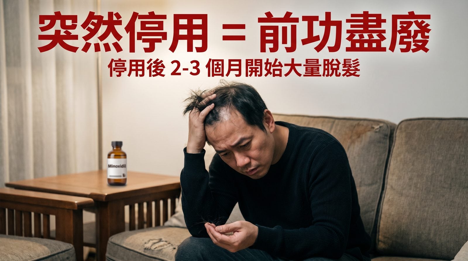 突然停用是最常見的錯誤做法，2–3 個月後頭髮大量脫落