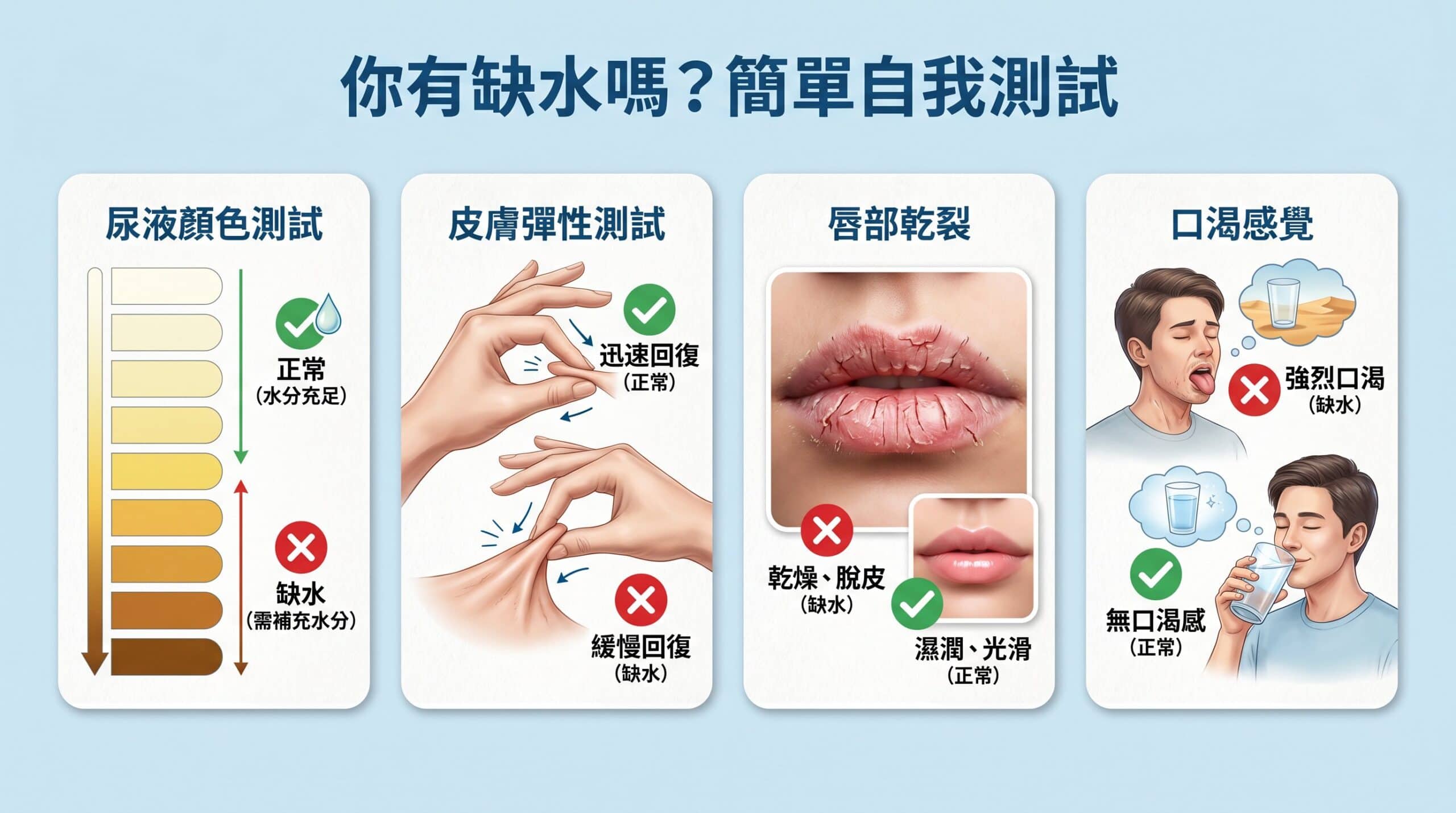 你有缺水嗎？4 個簡單自我測試方法