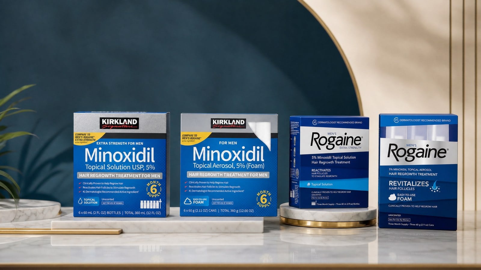 Kirkland 與 ROGAINE 5% Minoxidil 男士液體及泡沫產品比較